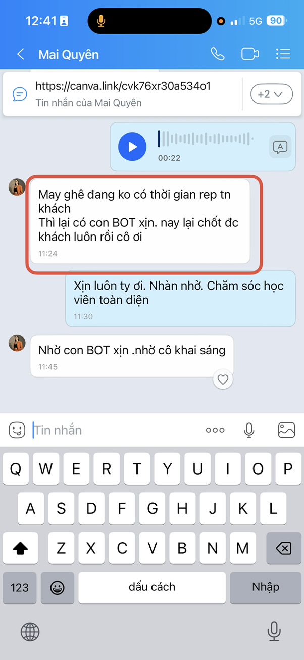 Mai Quyên: chốt được khách nhờ bot dù không có thời gian trả lời tin nhắn